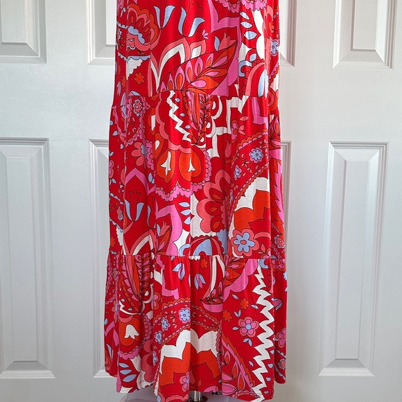 Boden Sylvia Flame Scarlet Paisley Jersey Sleeveless Tier Maxi Dress Size 4 - Picture 11 of 15
